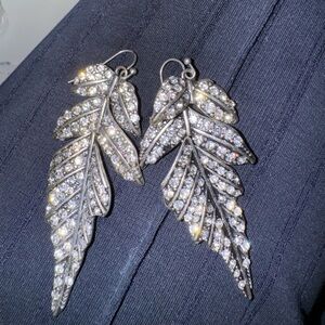 Long dangle dark metal zirconia earrings